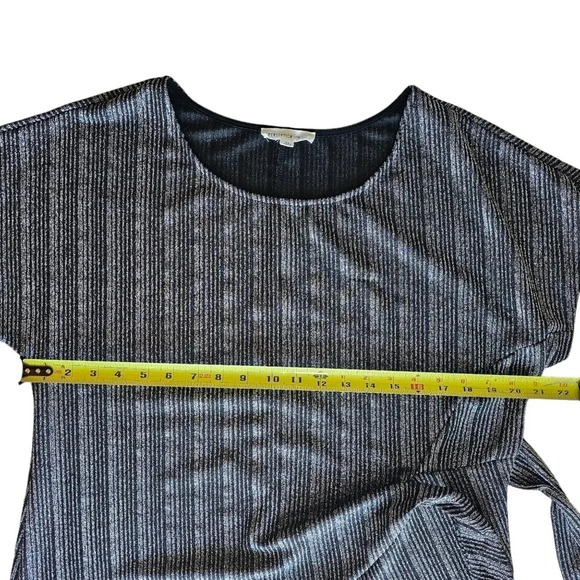 Perseption Concept Striped Black and Silver Sparkly Blouse with Side Tie - Picture 5 of 6
